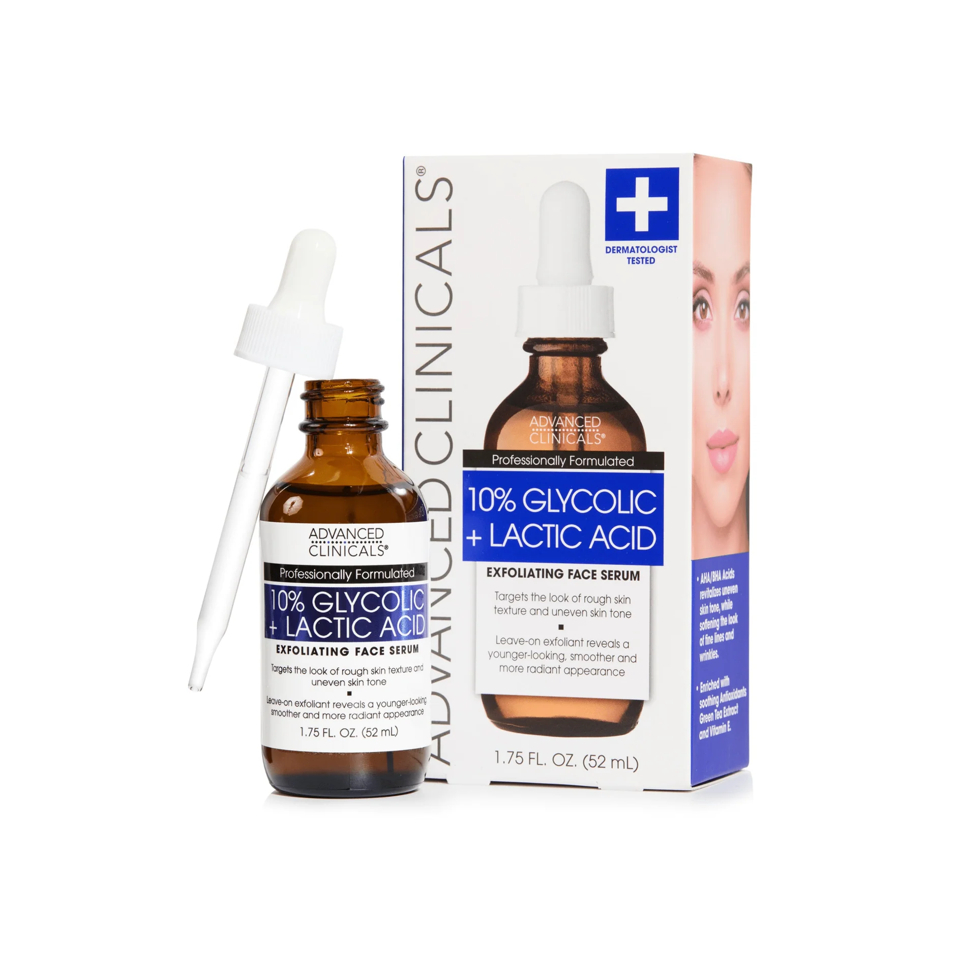 Advanced Clinicals 10% Glycolic + Lactic Acid Exfoliating Face Serum